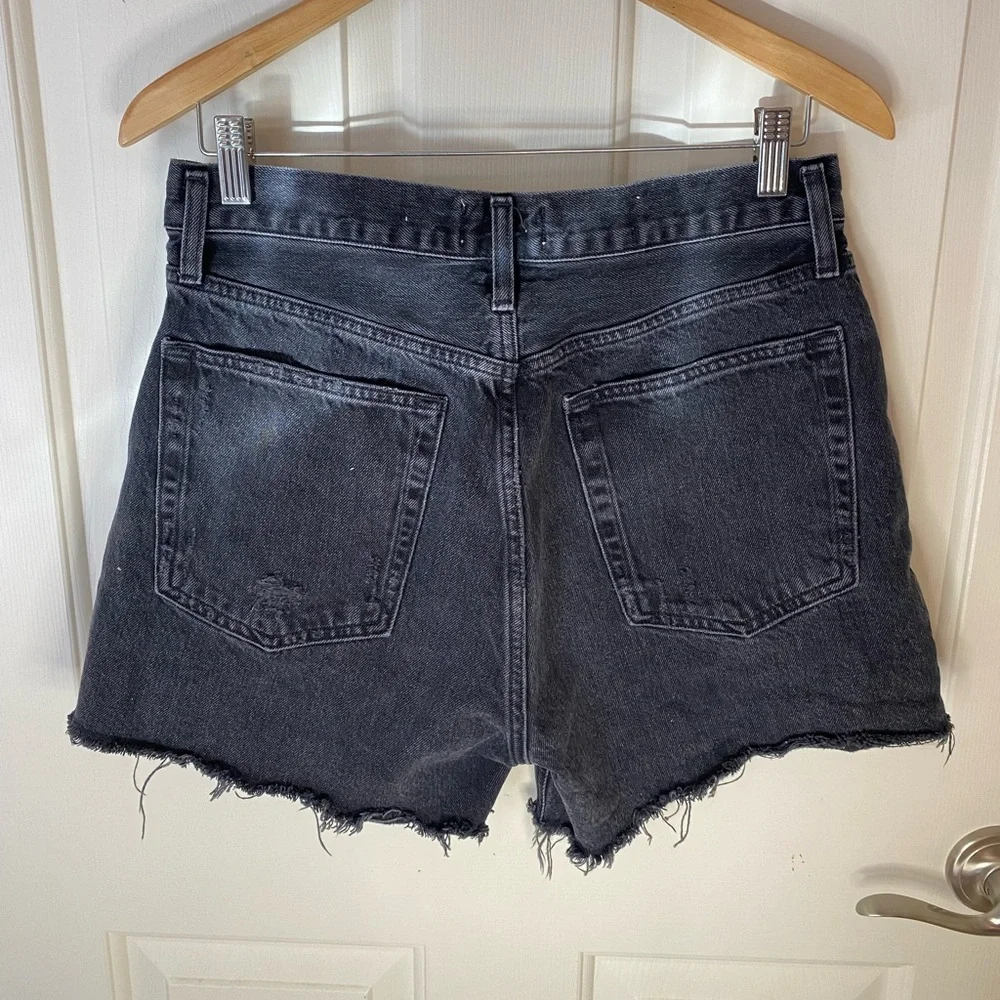 Agolde Black Distressed High-Rise Denim Shorts - Picture 8 of 10